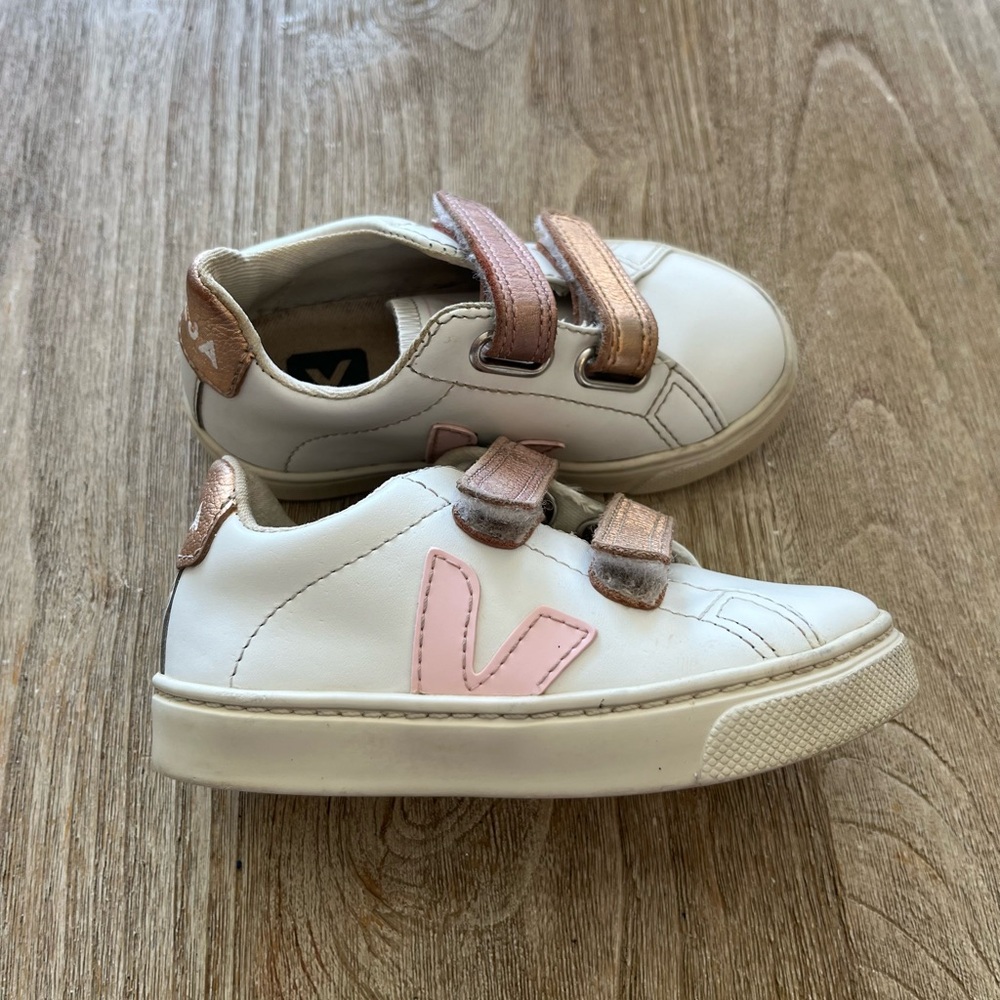 Veja Kids White and Pink Sneakers